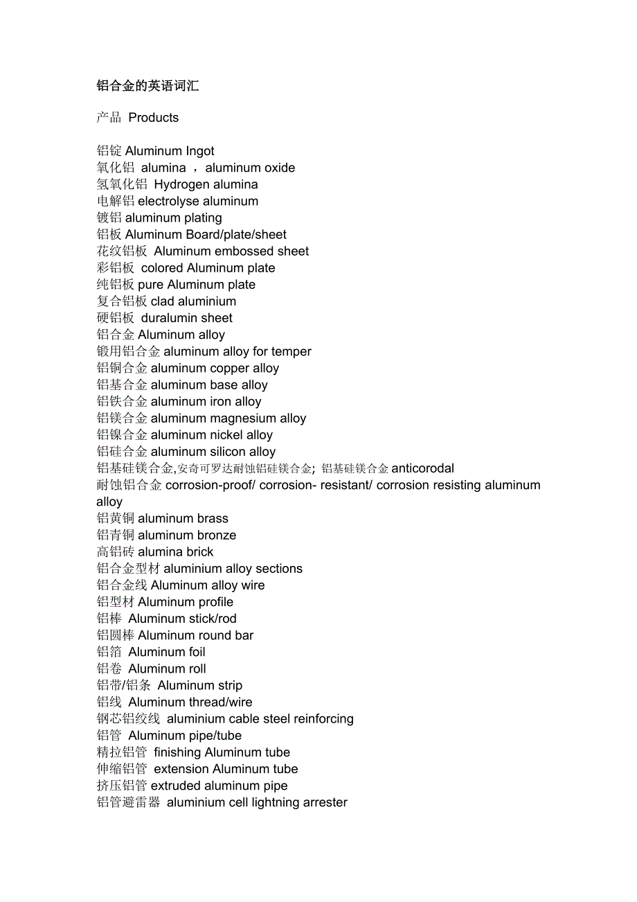 铝合金的英语词汇_第1页