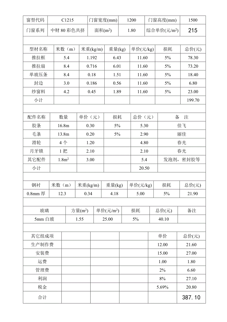 塑钢门窗成本分析表.doc_第3页