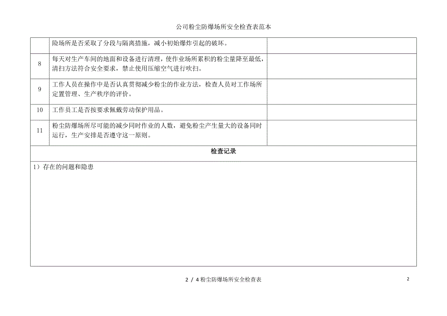 公司粉尘防爆场所安全检查表范本_第2页