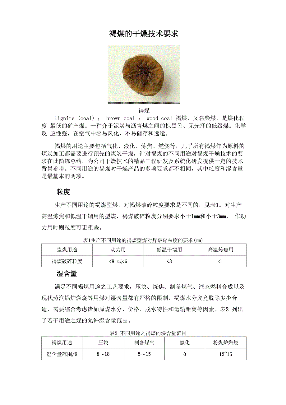 褐煤的干燥技术要求_第1页