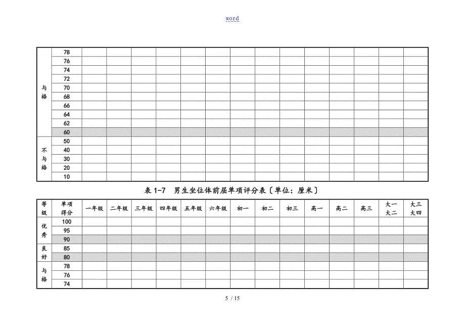 国家学生体质健康实用标准测试评分表_第5页