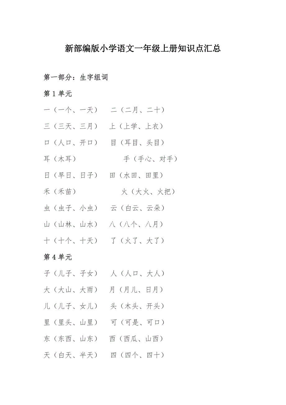 新部编版小学语文一年级上册知识点汇总_第1页