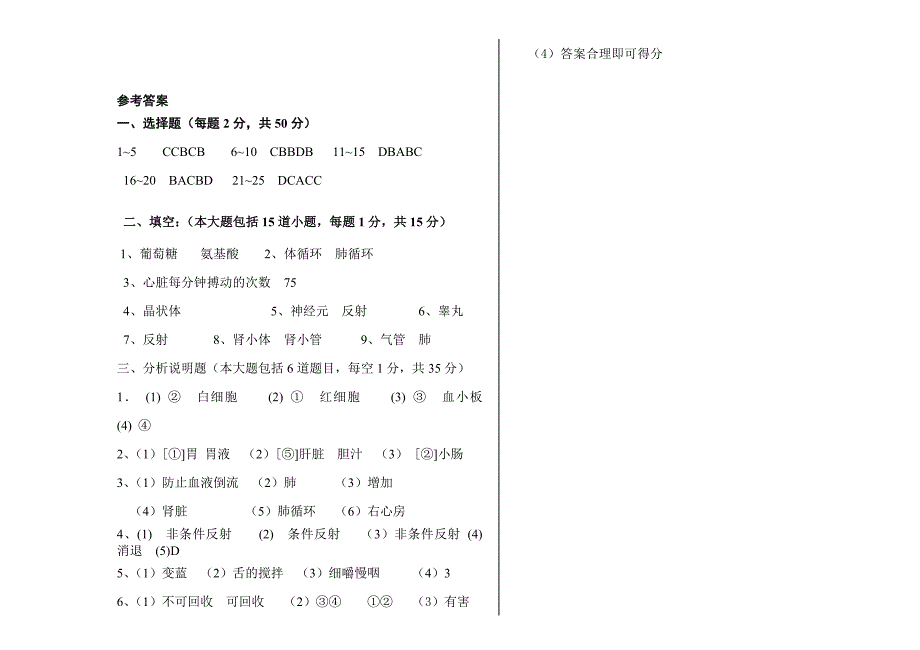 苏教版七年级下生物期末试卷(含答案)_第3页