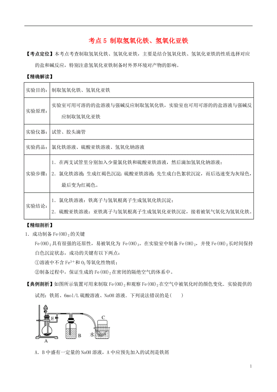 高中化学最困难考点系列考点制取氢氧化铁氢氧化亚铁新人教必修_第1页