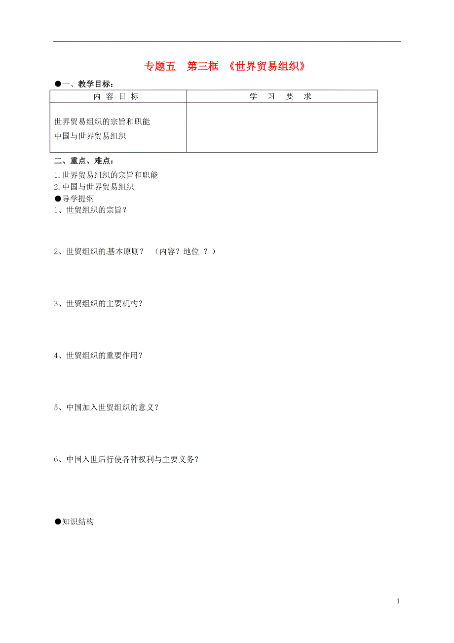 江苏省宝应县画川高级中学高中政治 5.3世界贸易组织导学案 新人教版选修3_第1页