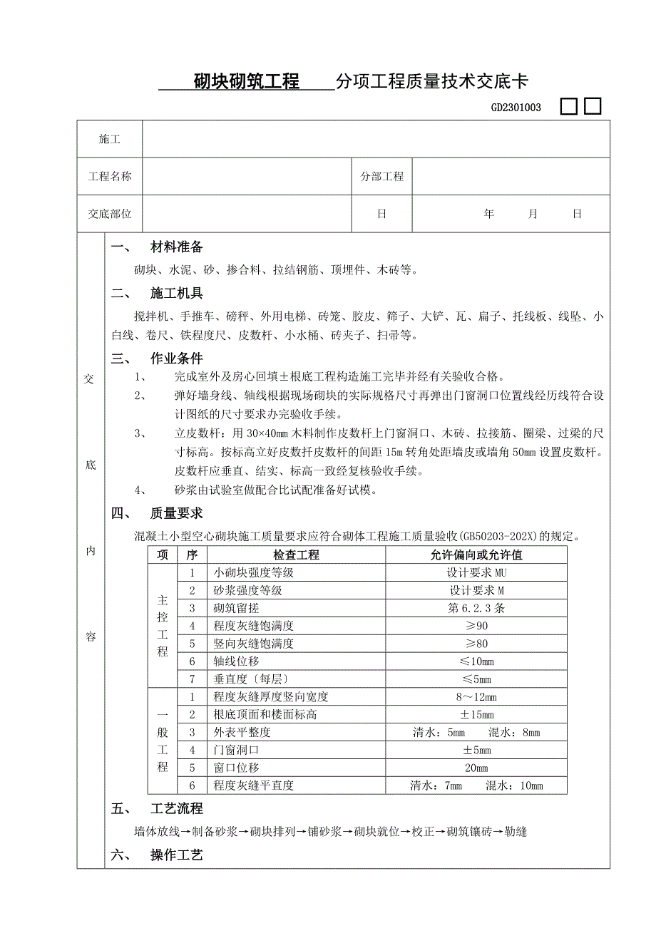 砌块砌筑工程分项工程质量技术交底卡_第1页