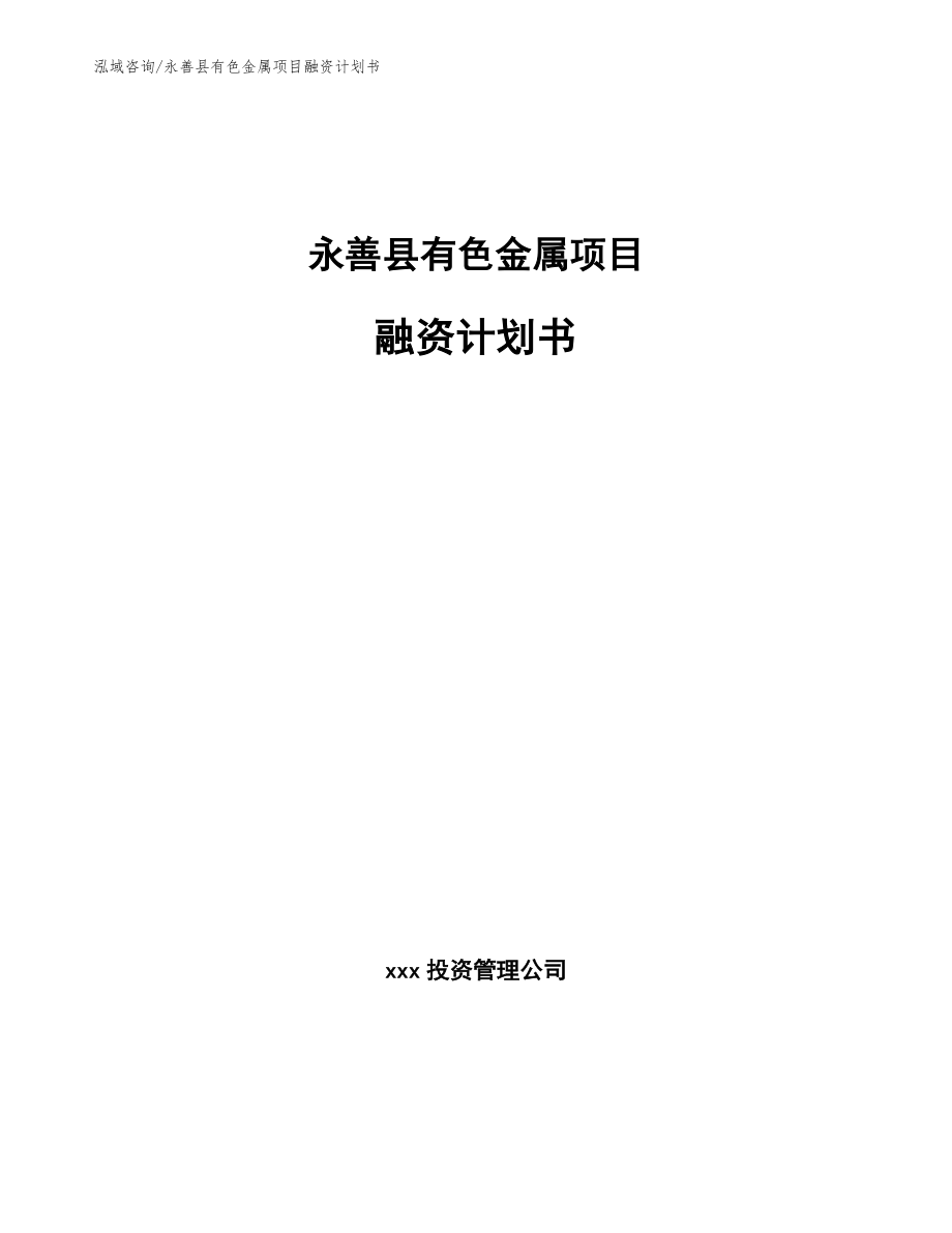 永善县有色金属项目融资计划书（范文参考）_第1页