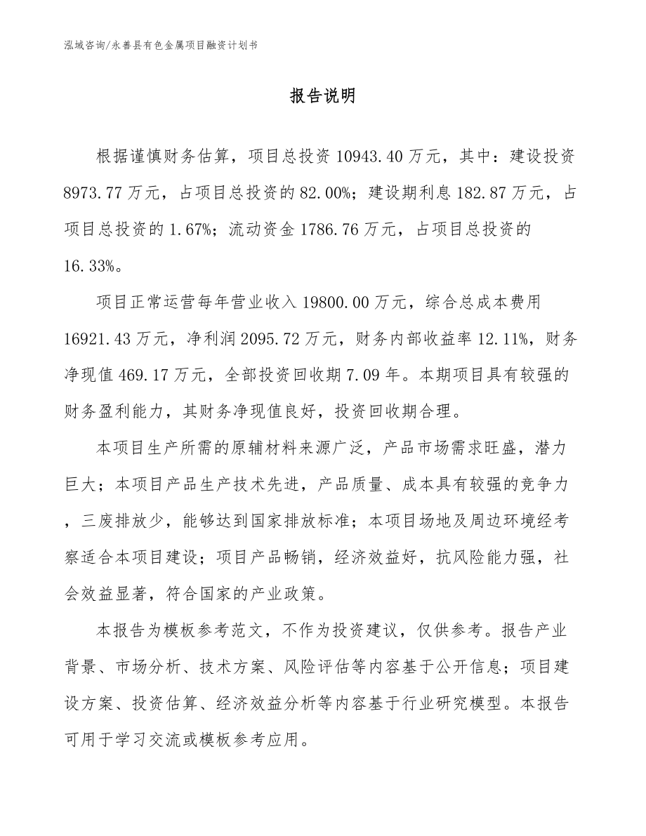 永善县有色金属项目融资计划书（范文参考）_第2页