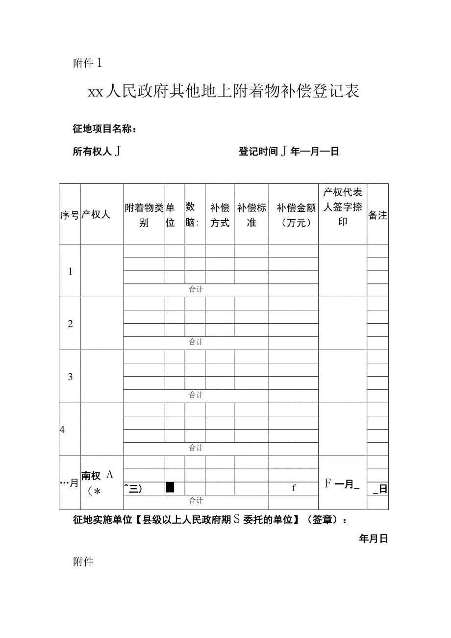 其他地上附着物及青苗补偿协议示范文本模板（适用除村民住宅之外的其他地上附着物和青苗所有权人）_第5页