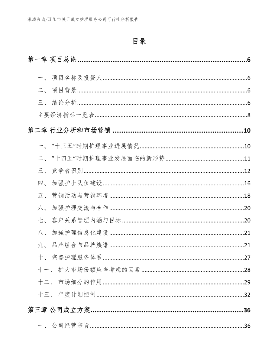 辽阳市关于成立护理服务公司可行性分析报告【范文】_第1页