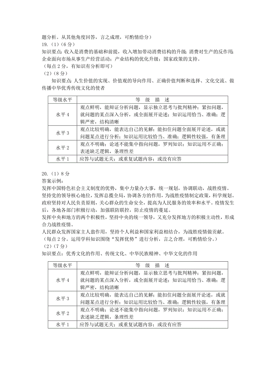 北京市平谷区2020届高三政治下学期一模考试试题答案_第2页