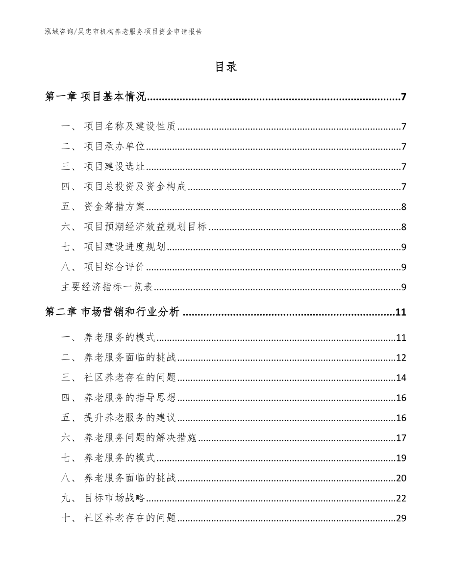 吴忠市机构养老服务项目资金申请报告_模板_第1页