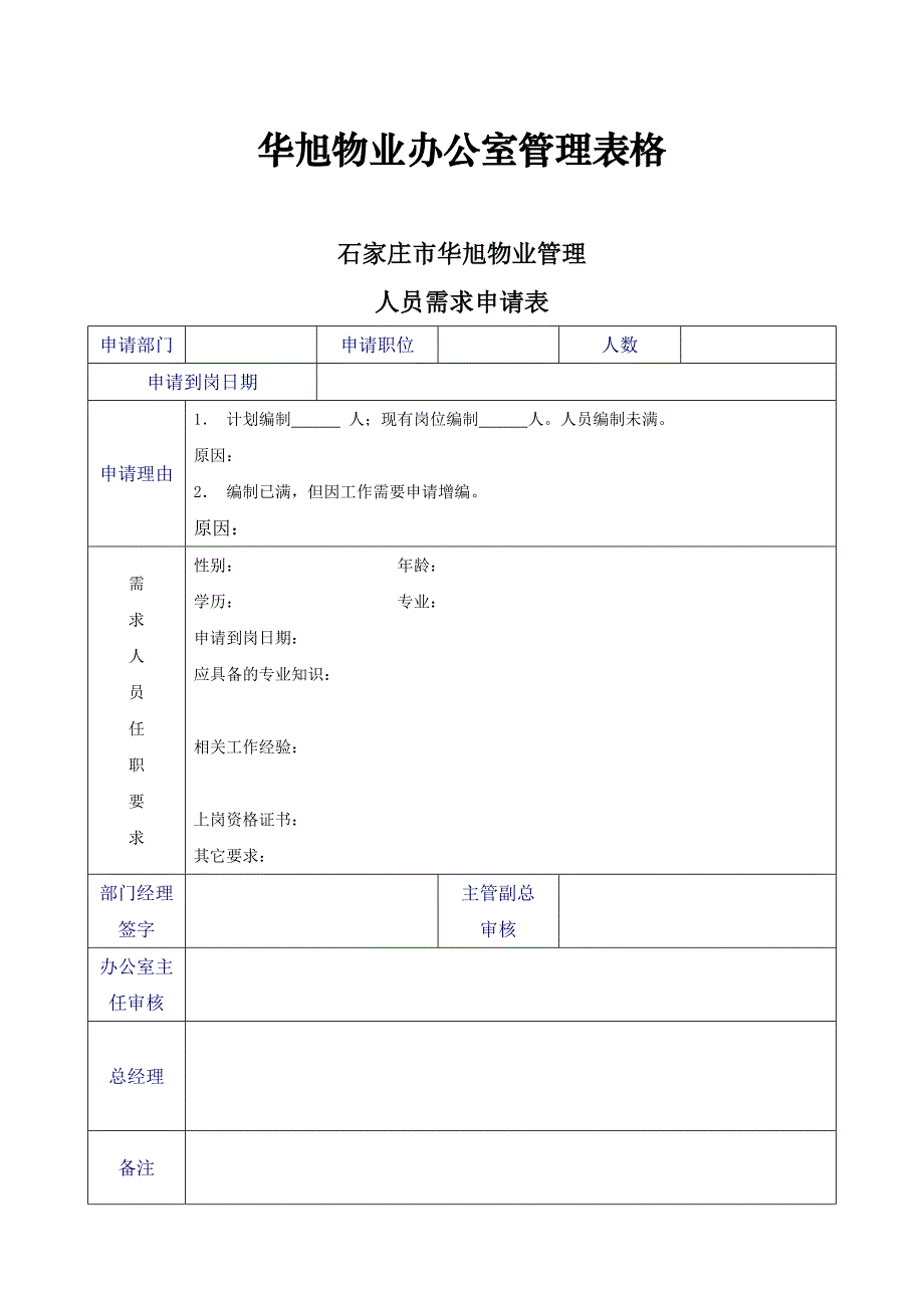 华旭物业办公室管理表格_第1页