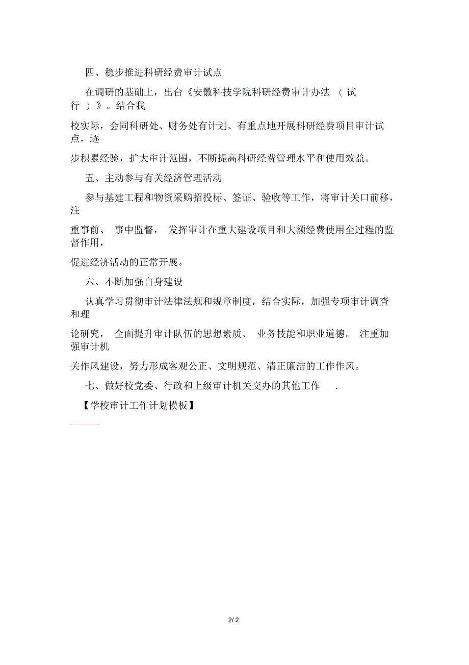 学校审计工作计划模板_第2页