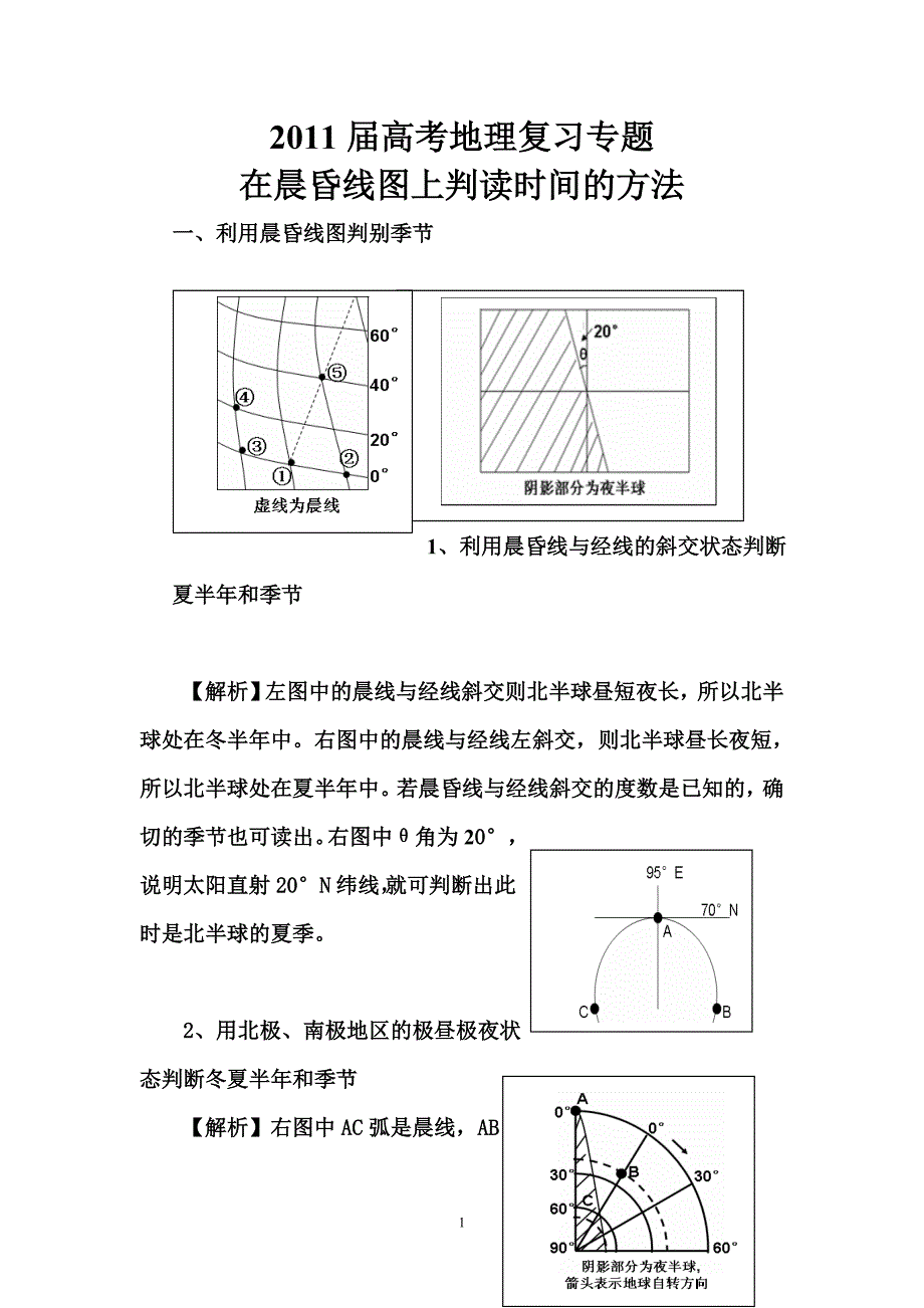 高考地理复习专题在晨昏线图上判读时间的方法_第1页