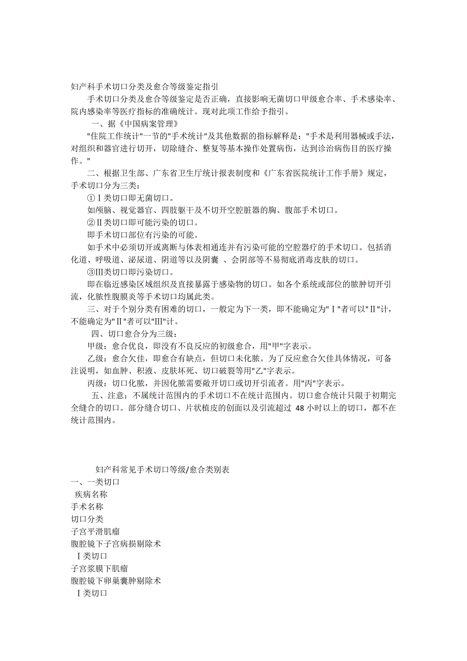 妇产科手术切口分类及愈合等级鉴定指引(最新整理)_第1页