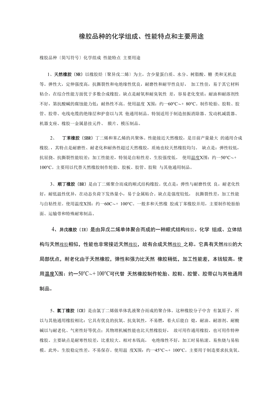 橡胶的种类、性能和用途_第1页