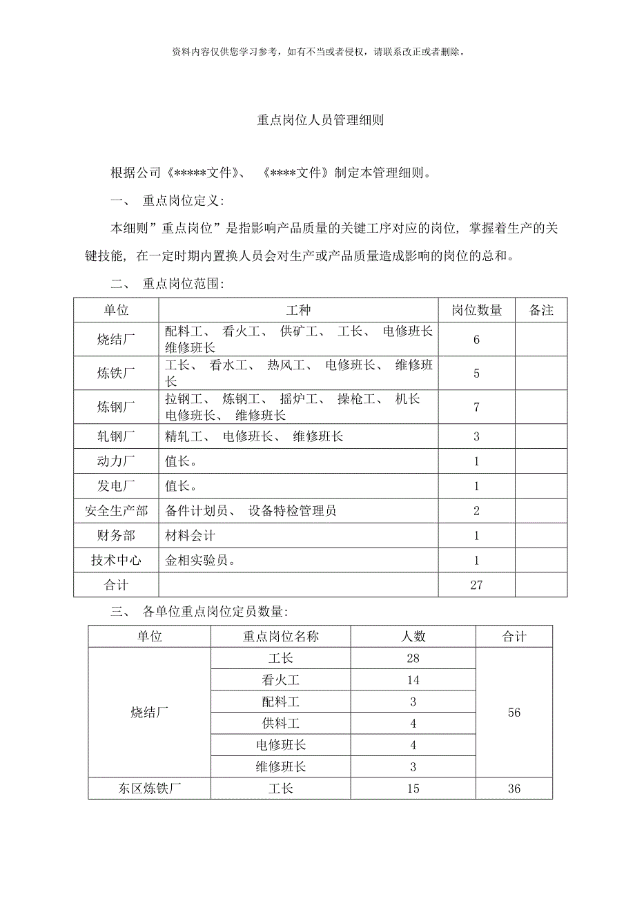 重点岗位管理细则样本.doc_第1页