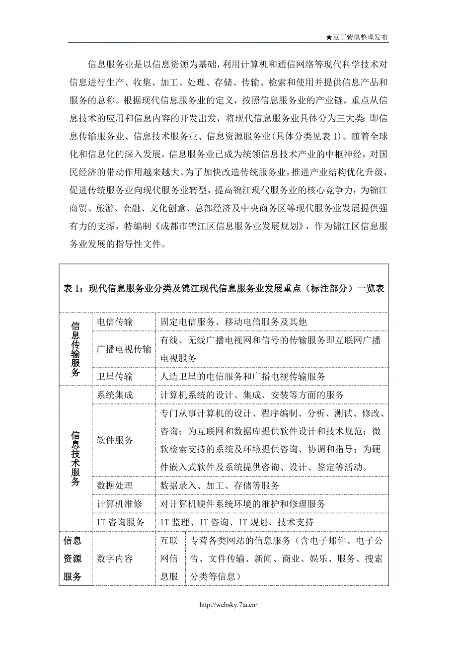 成都市锦江区信息服务业发展规划（）_第1页