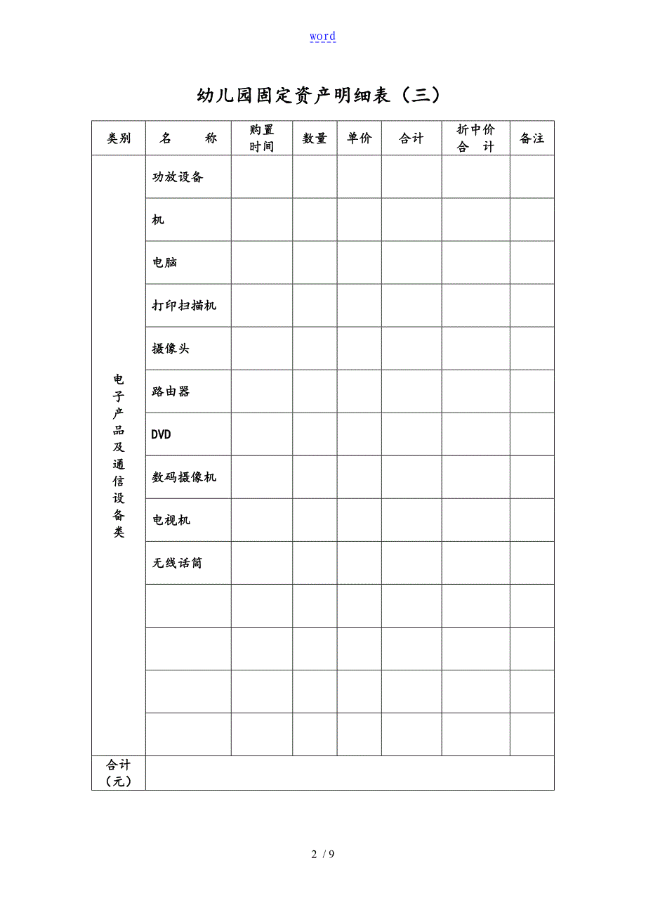 幼儿园教育固定资产明细表格_第2页