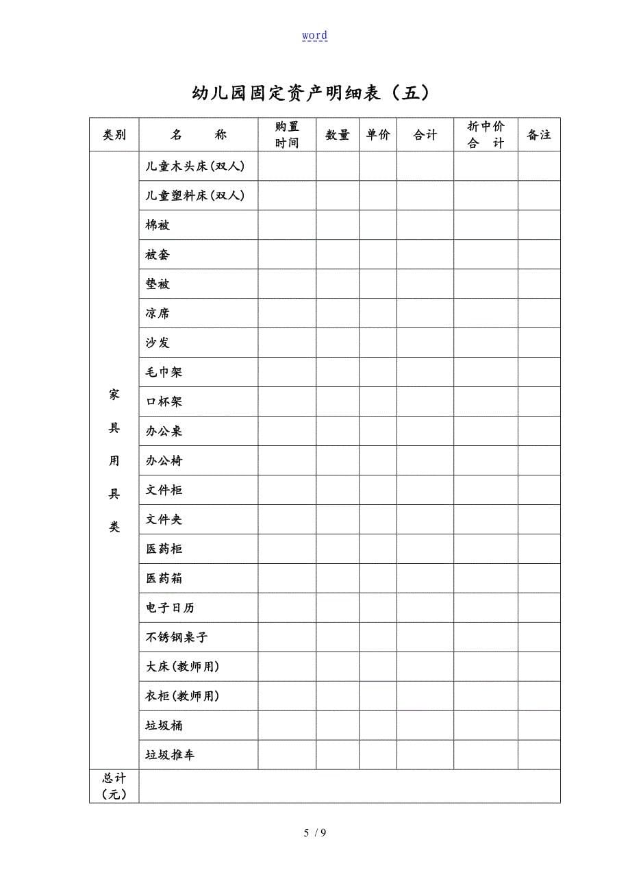 幼儿园教育固定资产明细表格_第5页