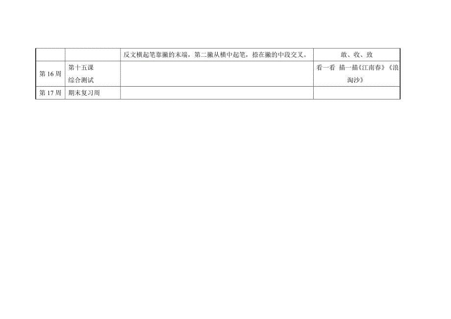 2015年春学期二年级书法与课堂计划_第5页