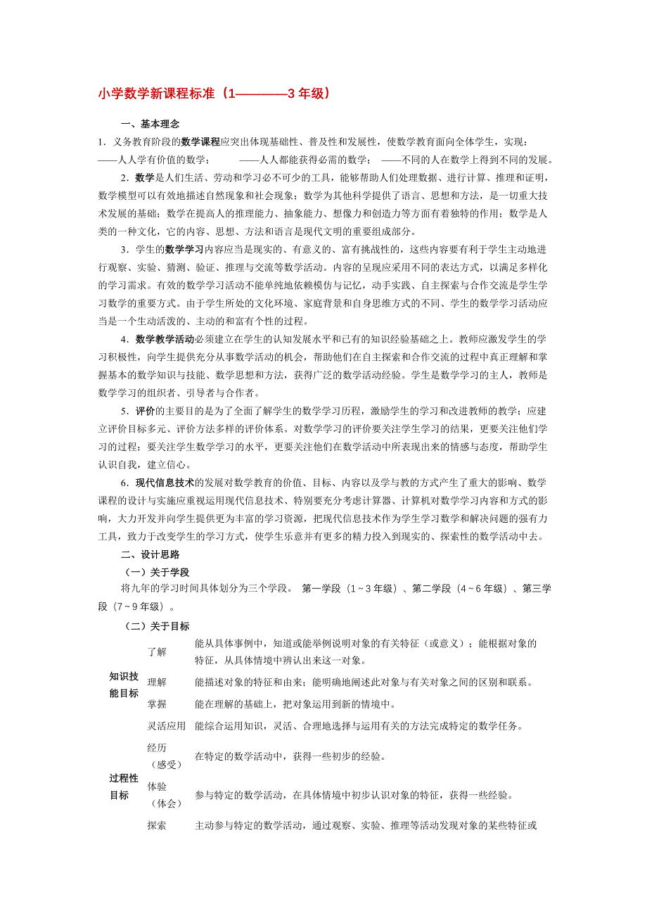 小学数学新课标简略_第1页