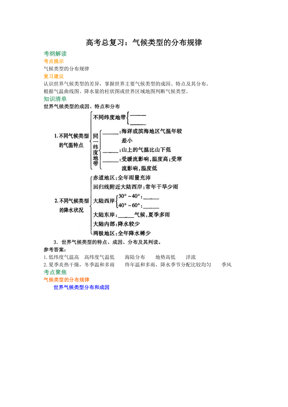 高考地理气候类型的分布规律串讲_第1页