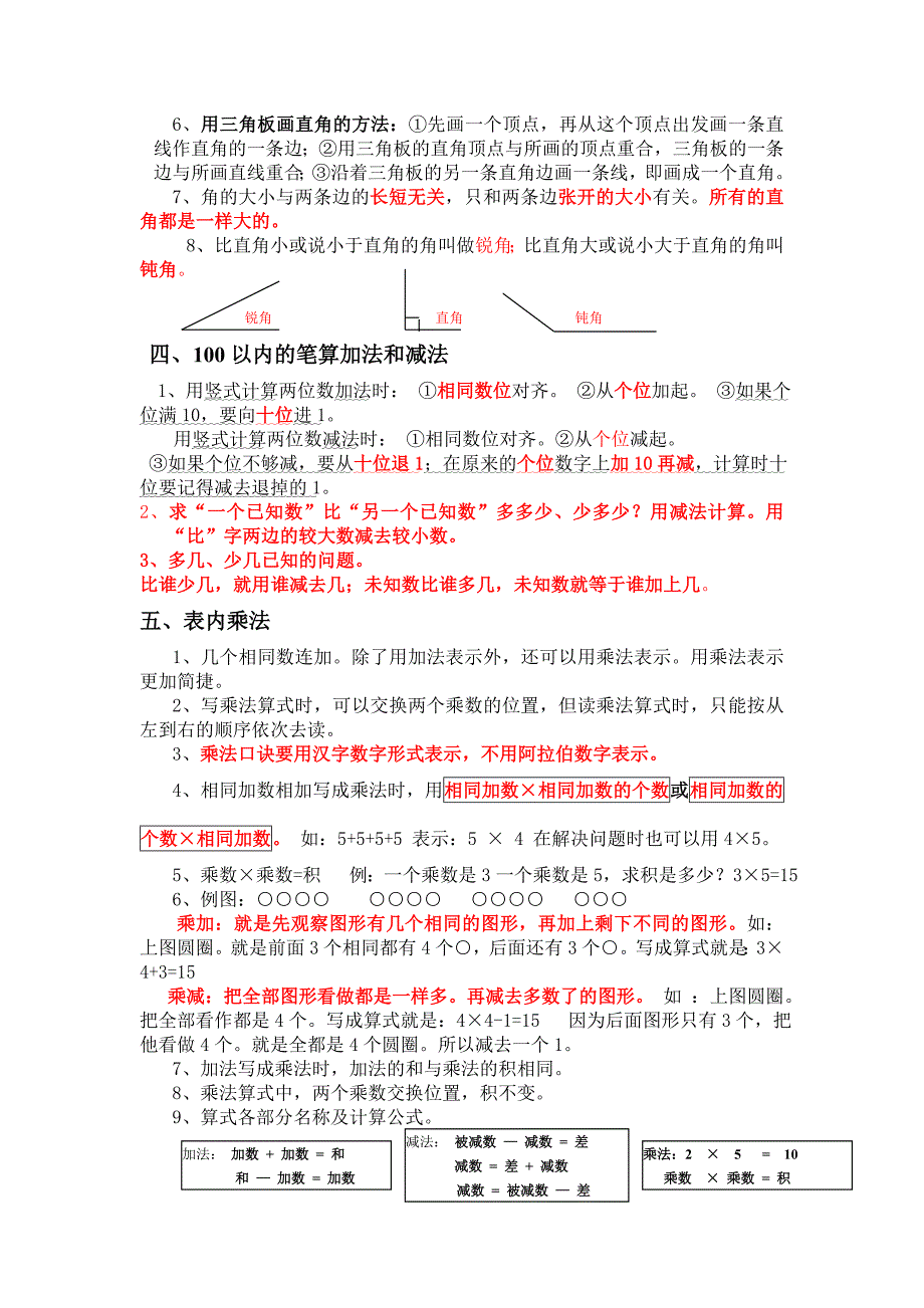 最新版人教版二年级上册数学总复习资料.doc_第2页