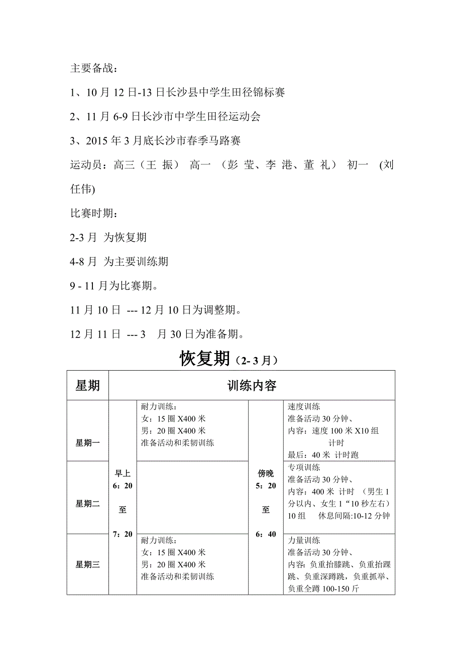 2014年长沙县一中中长跑下学期训练计划_第2页