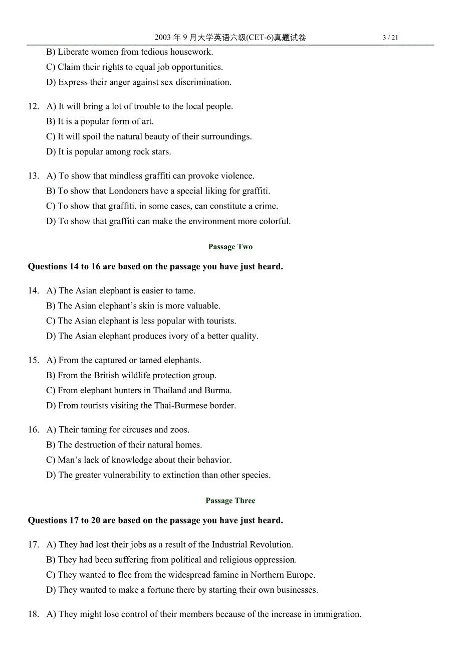 2003年9月大学英语六级(CET-6)真题试卷_第3页