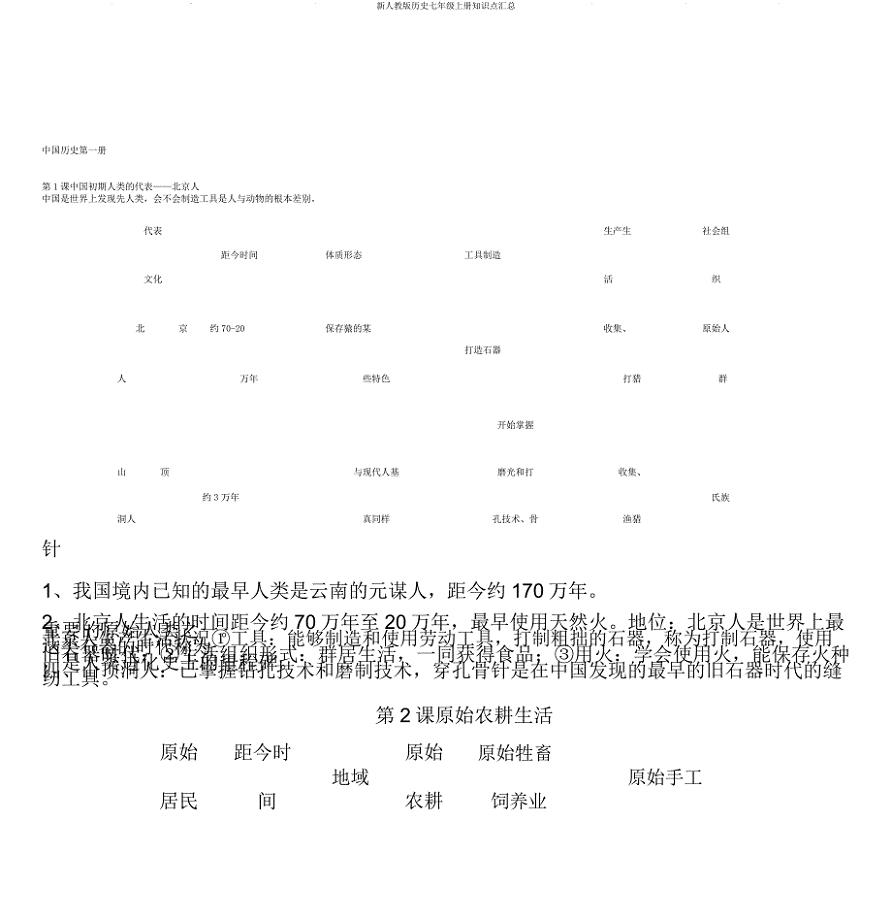 新人教版历史七年级上册知识点汇总.doc