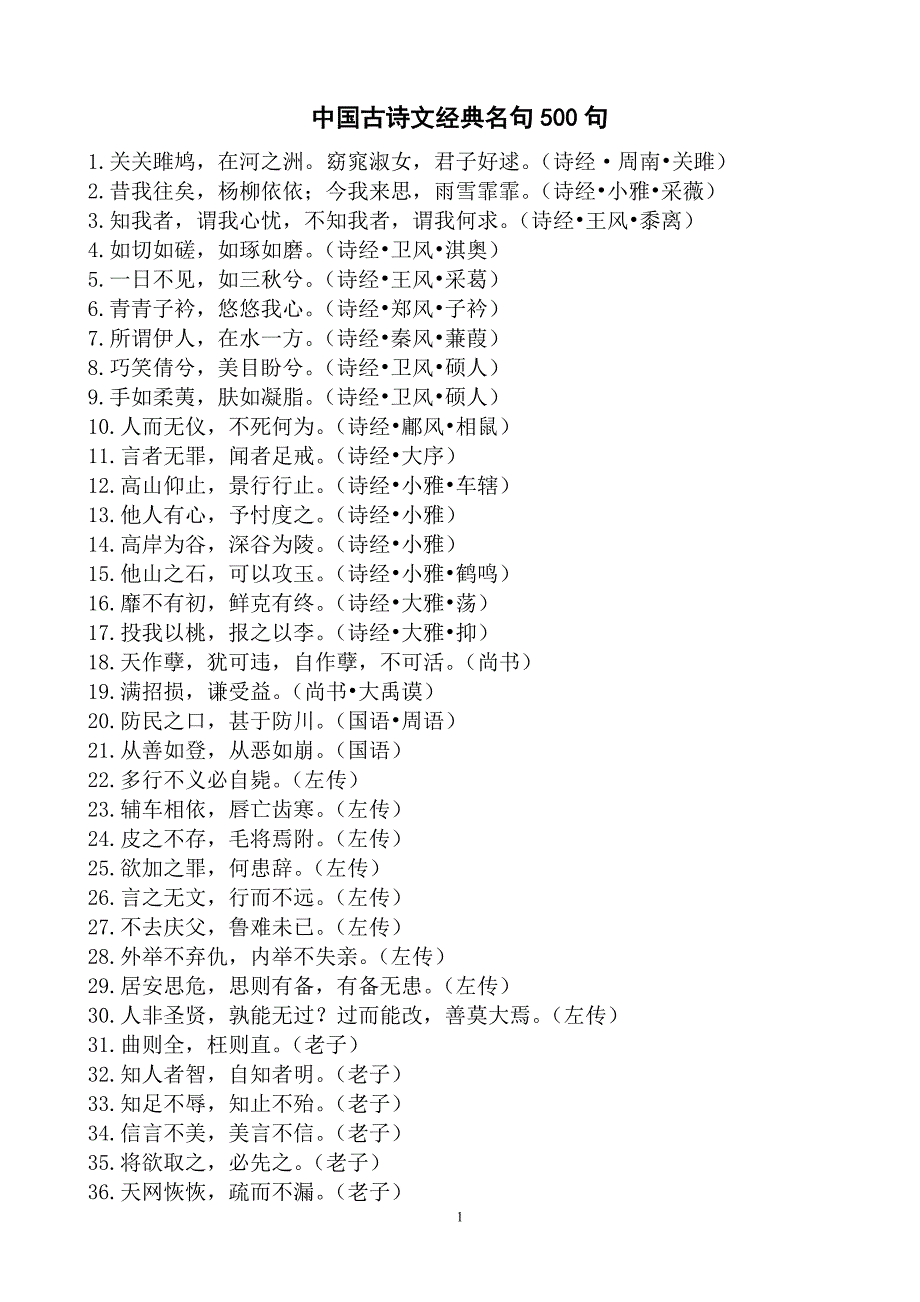 中国古诗文经典名句500句_第1页