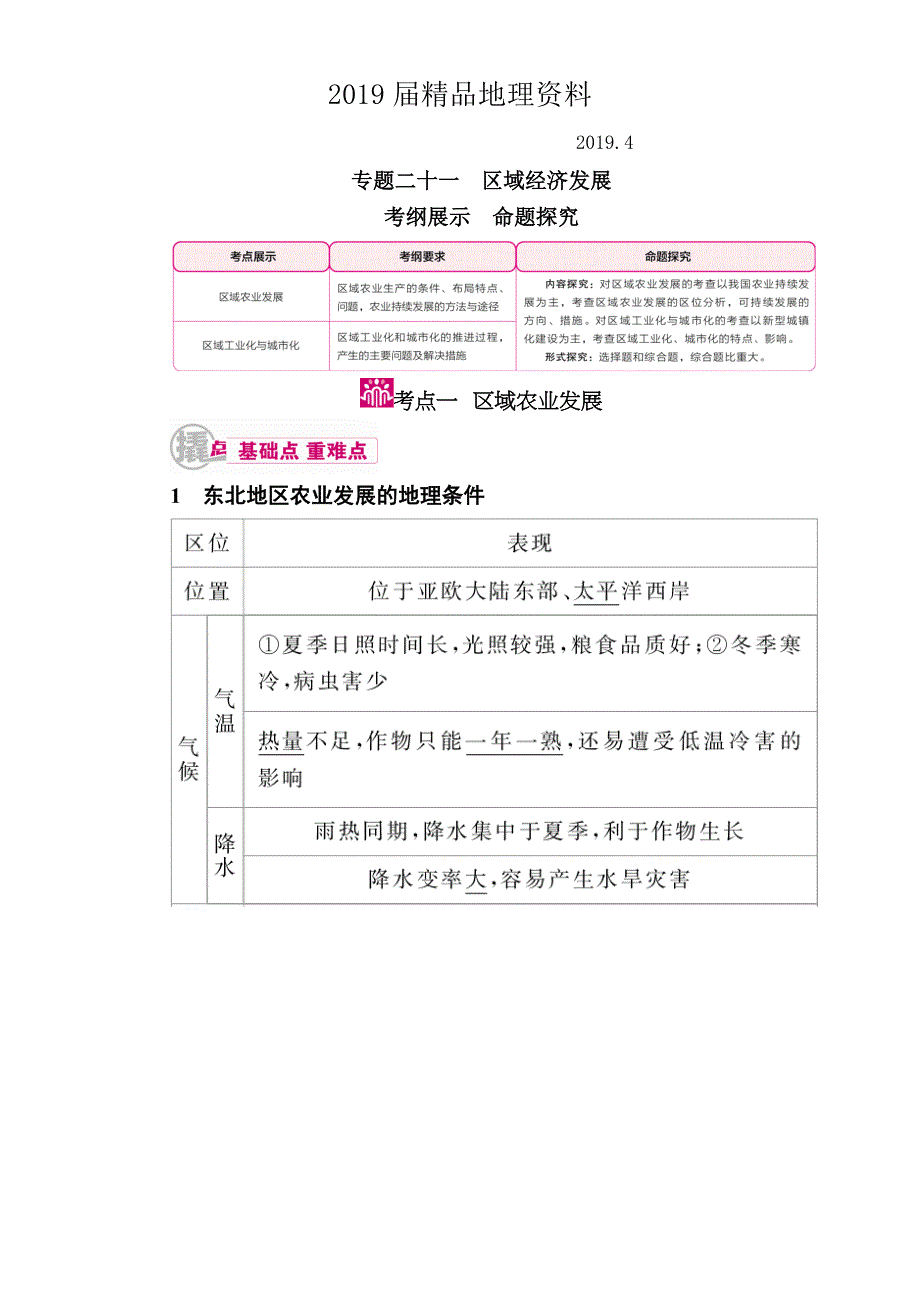 【学霸优课】高考二轮：21.1区域农业发展教学案含答案_第1页