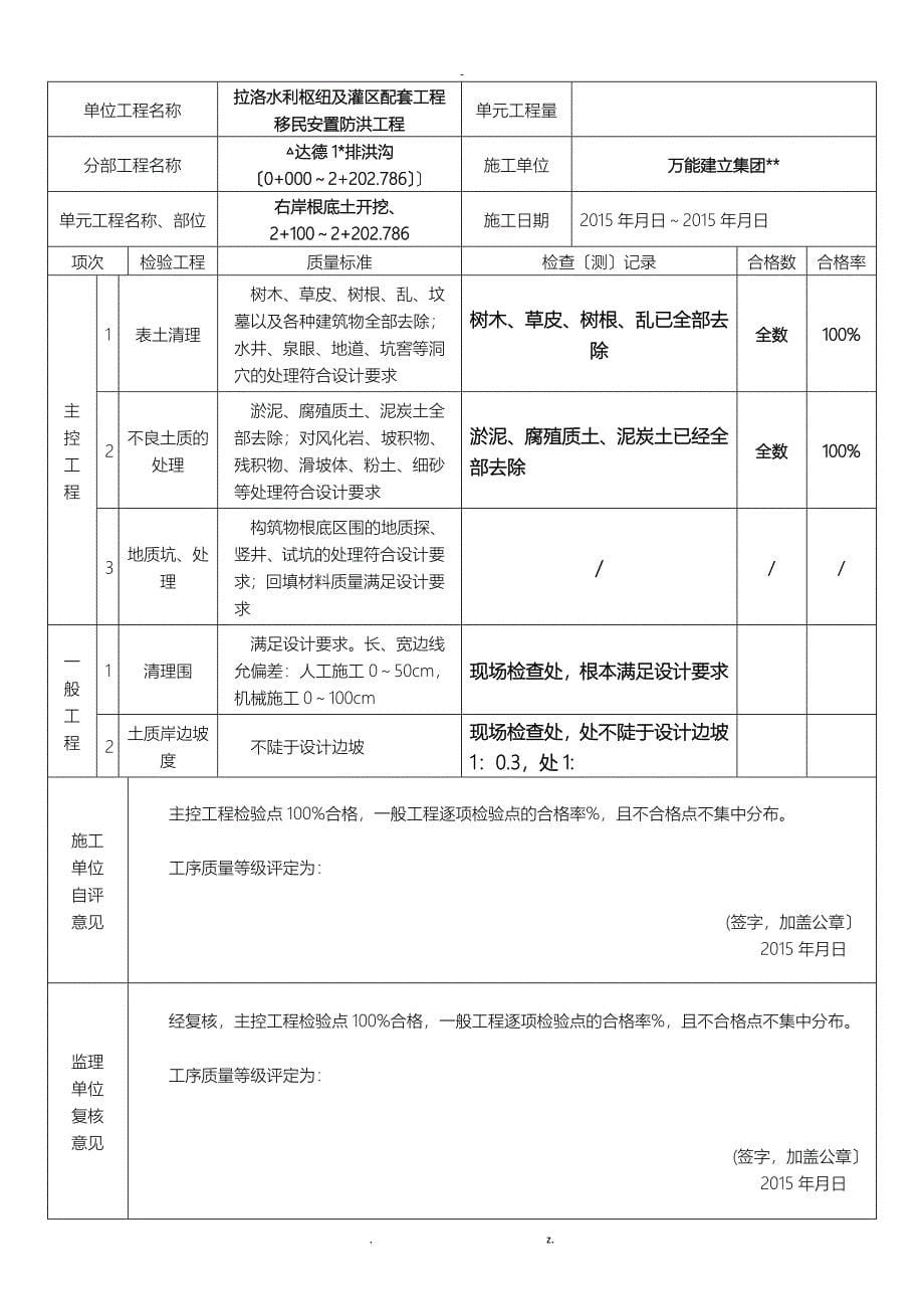 浆砌石堤防施工质量验收评定表_第5页