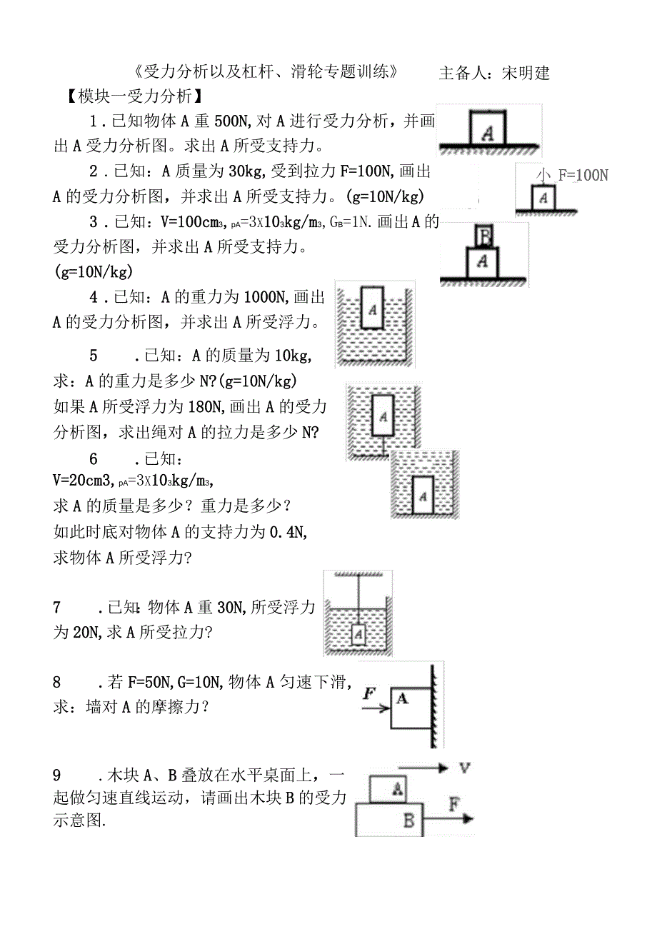 受力分析以及杠杆滑轮专题训练_第1页