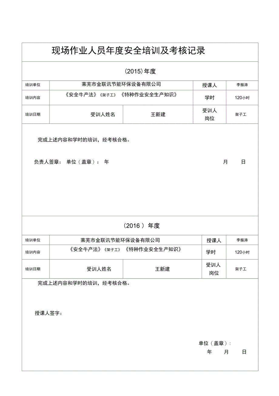 施工管理人员年度安全生产教育培训及考核记录_第3页