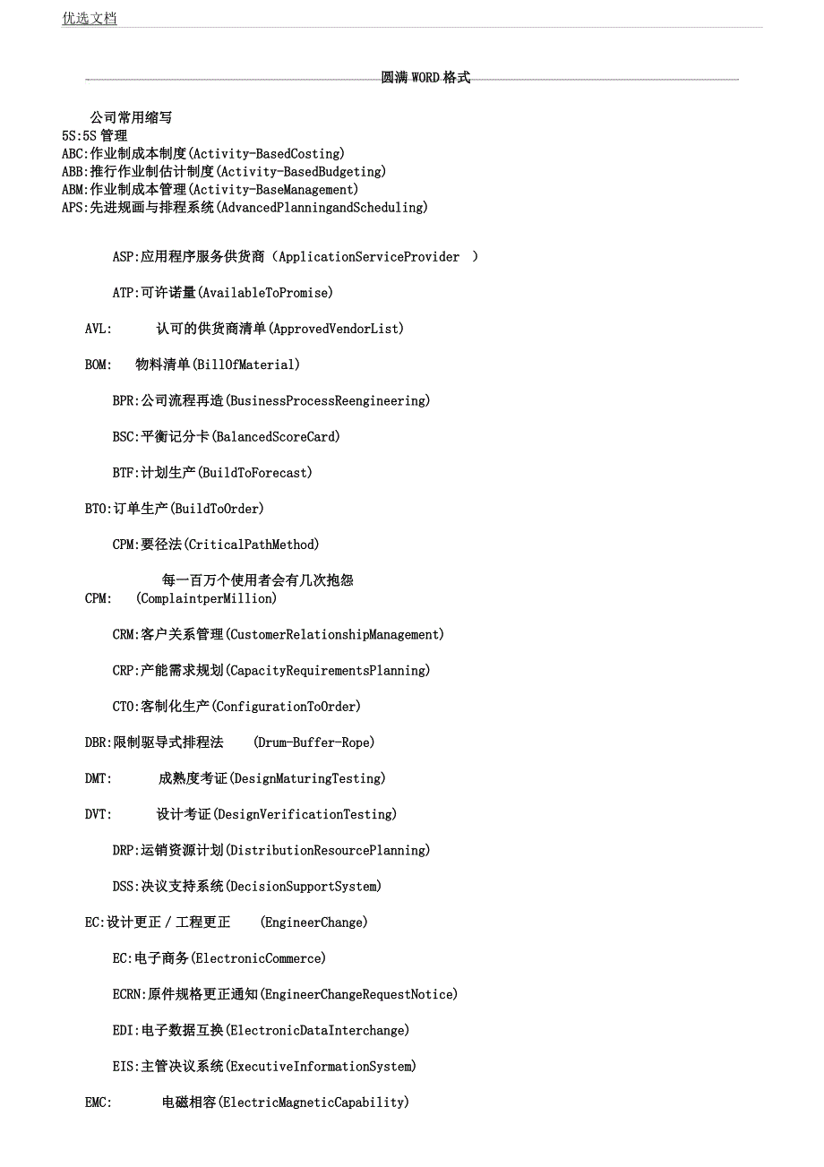 企业常用管理学习术语英文缩写.docx_第1页