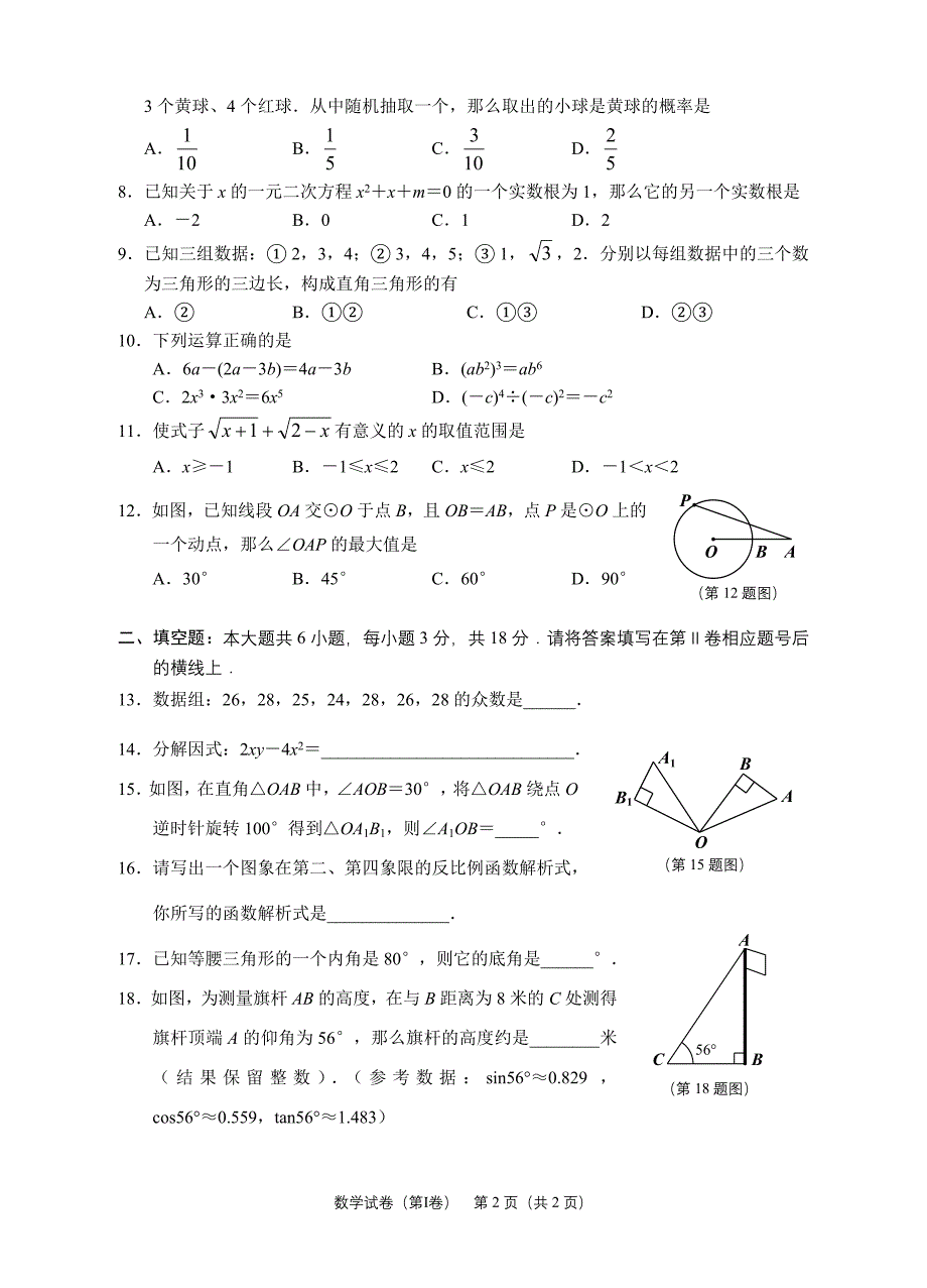 2012年中考数学试题第1卷_第2页