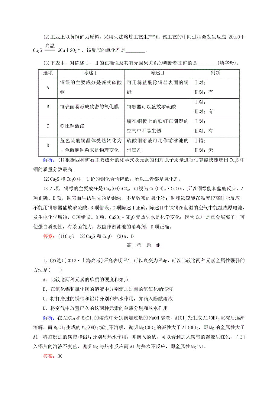 精品高考化学大一轮复习【9】铜及其化合物】金属材料题组训练含答案_第4页