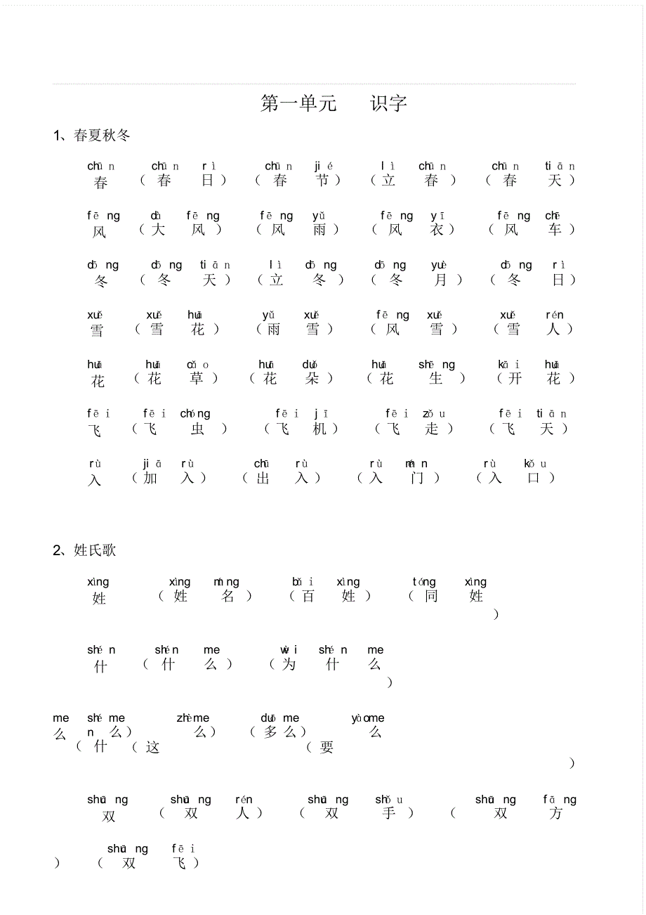 部编版语文一年级下册词语汇总_第1页