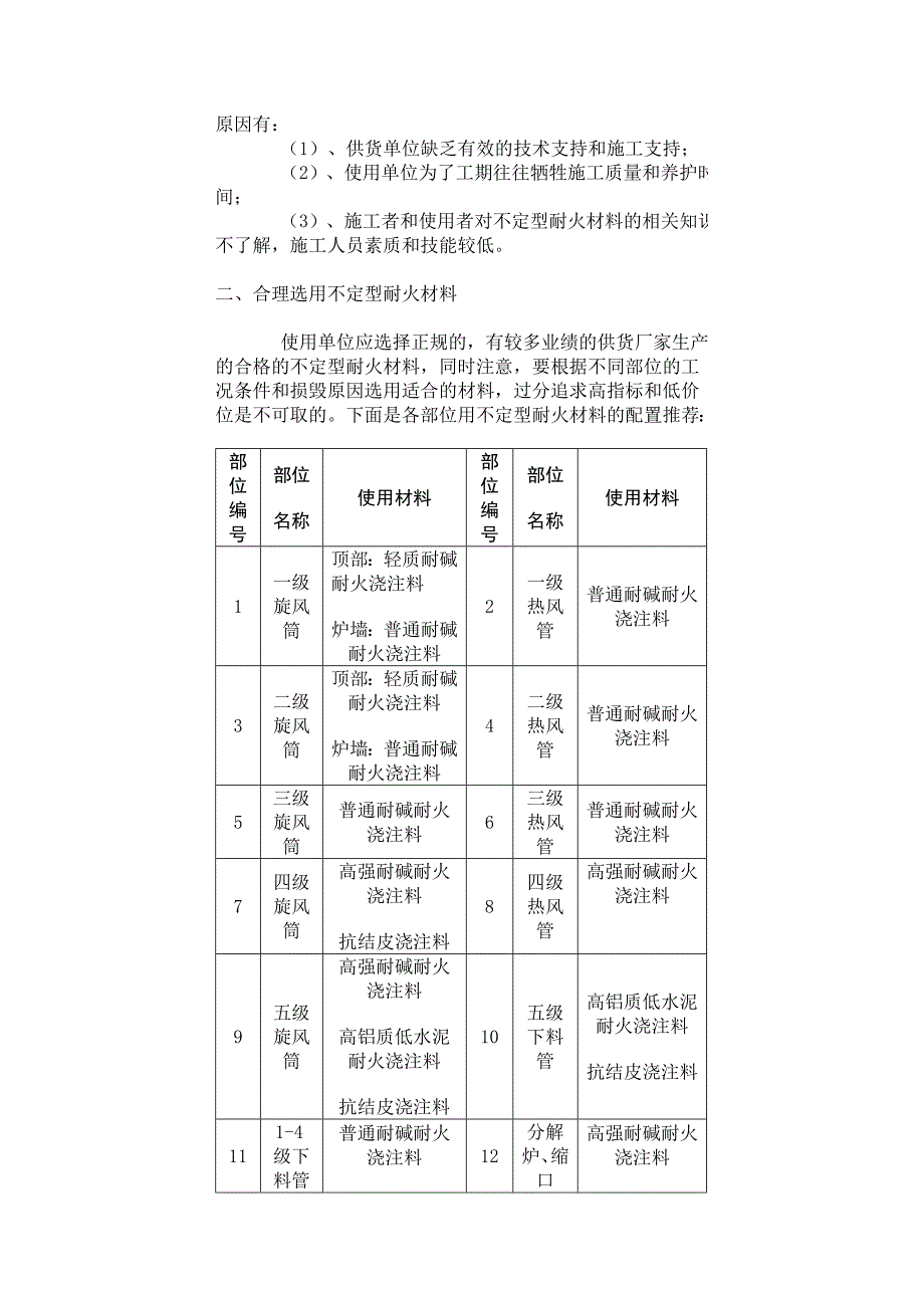 新型干法水泥窑用不定型耐火材料的选用与维护.doc_第3页