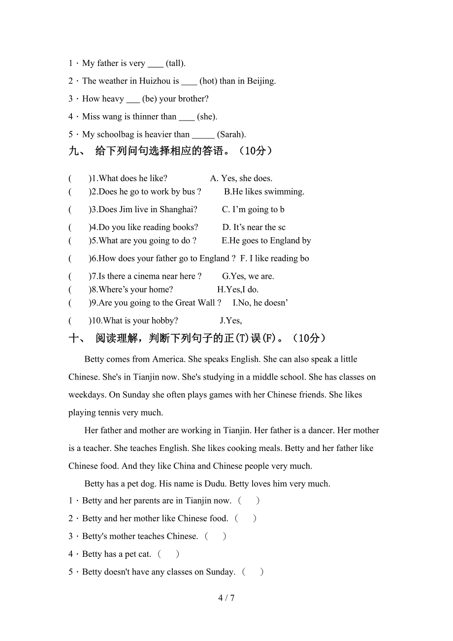 外研版(三起)六年级英语上册期中考试卷及答案一.doc_第4页