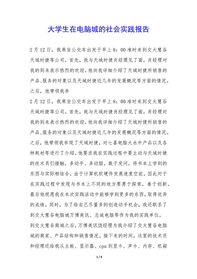 大学生在电脑城的社会实践报告-.docx