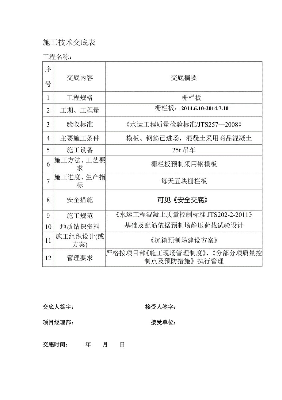 b栅栏板预制技术交底书_第1页