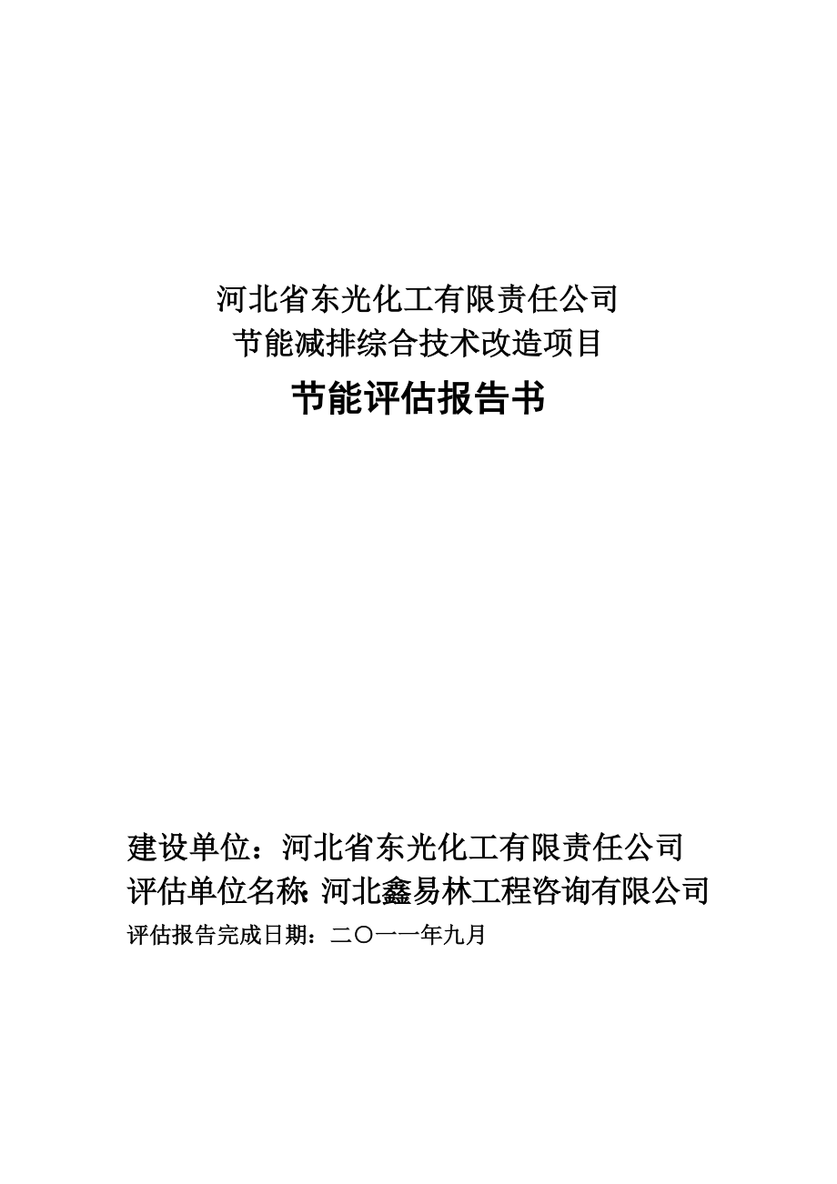 河北省东光化工有限责任公司节能减排综合技术改造项目节能评估报告书_第1页