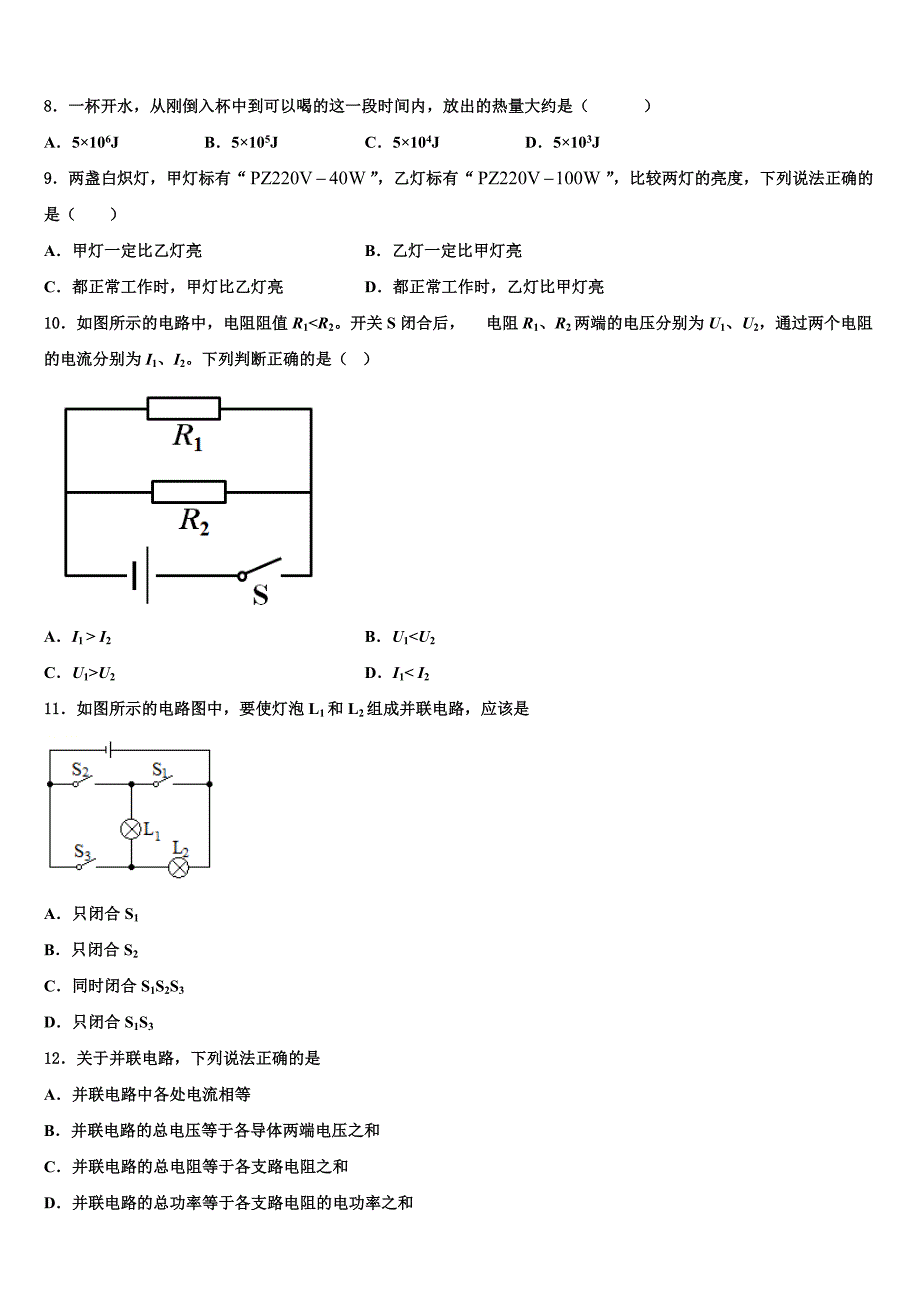 2023届湖北省随州市广水市广才中学九年级物理第一学期期末调研试题含解析.doc_第3页