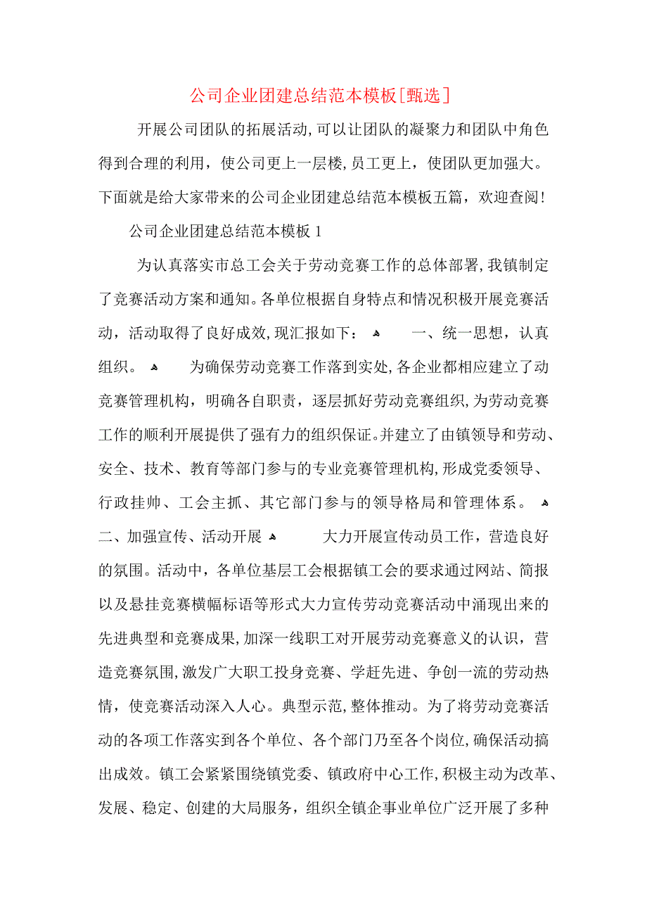 公司企业团建总结模板_第1页