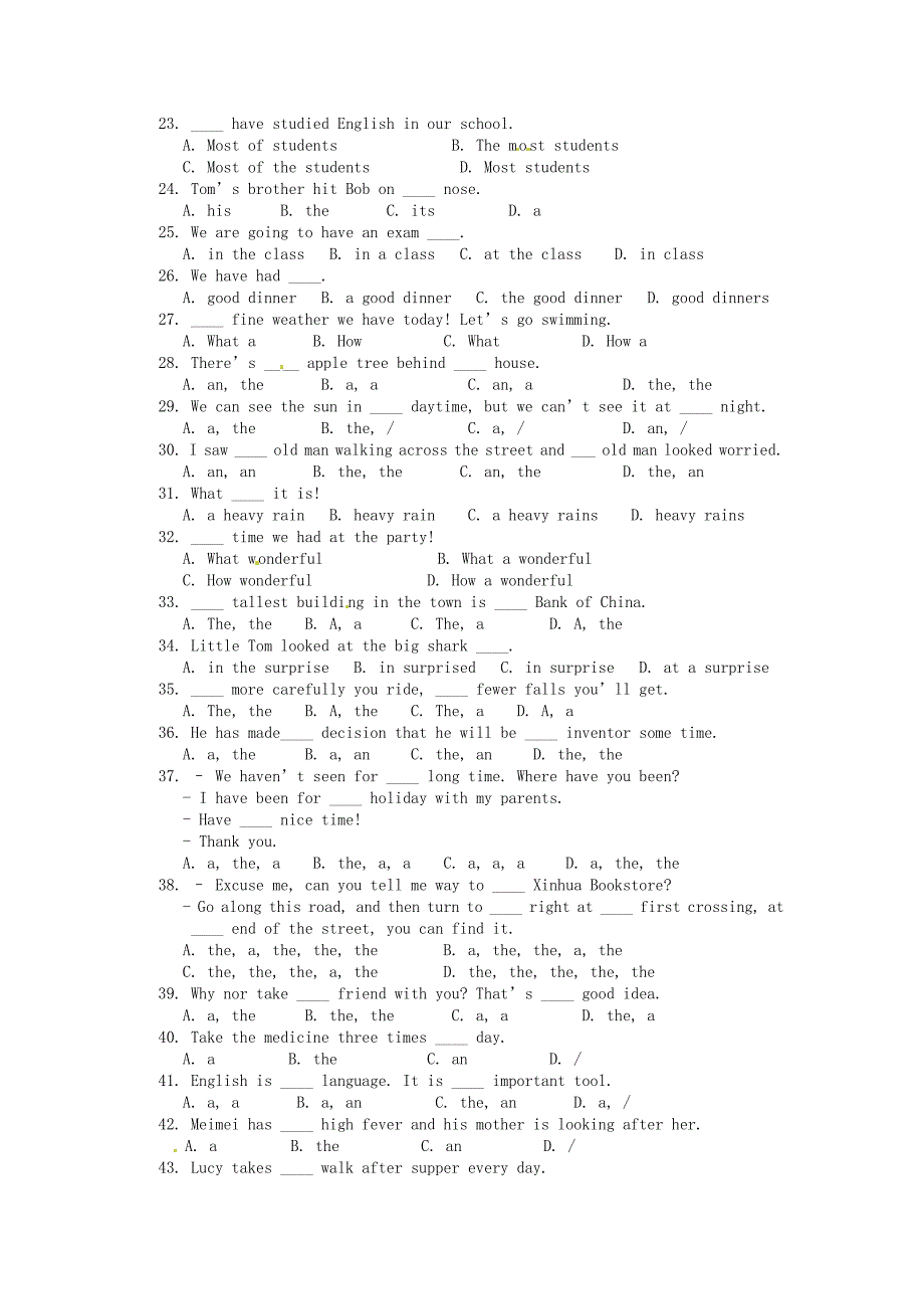2014中考英语分类复习练习 冠词部分配套练习_第2页