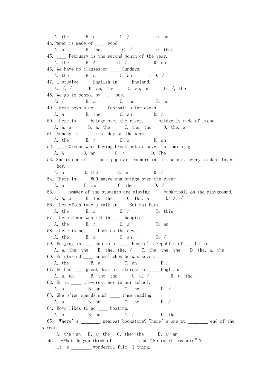 2014中考英语分类复习练习 冠词部分配套练习_第3页